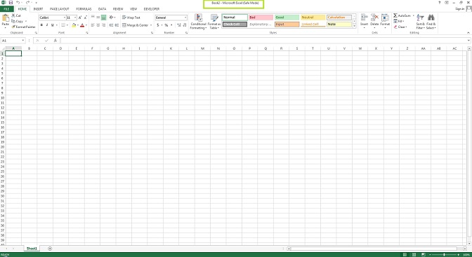 Microsoft Excel view in safe mode