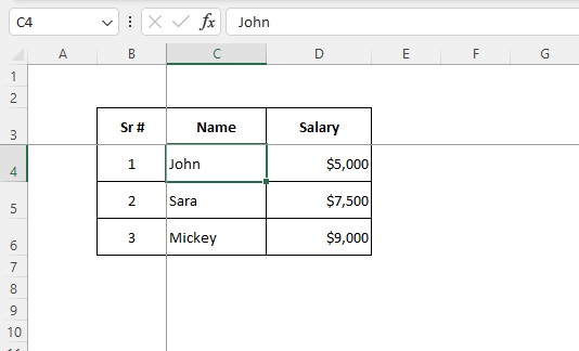 Freeze a raw in Excel