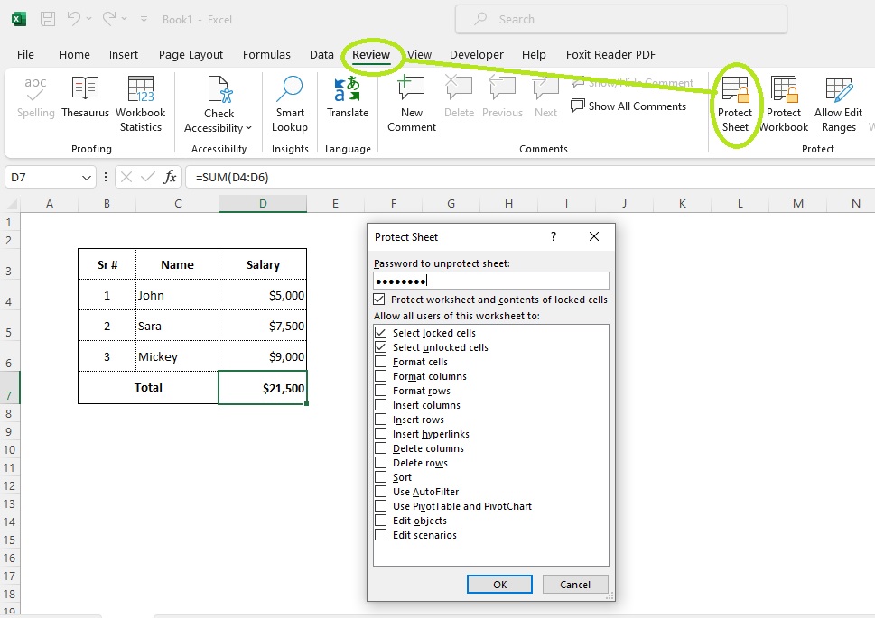 how to lock cells in excel and password